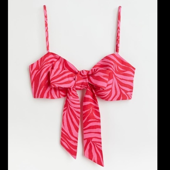 H&M pink Zebra tie front bralette linen blend top - Picture 1 of 7